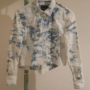 Denim button-down tie-dye crop-top